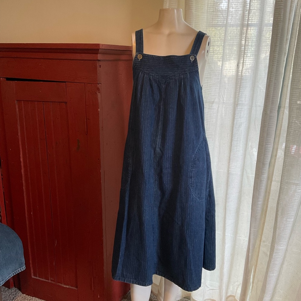 Vintage Miss Lizz Striped Denim Jean Jumper Dress.